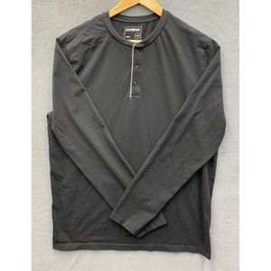 Express Mens Long Sleeve Henley Shirt Sz XL Black Crew Stretch Soft-Modal Blend